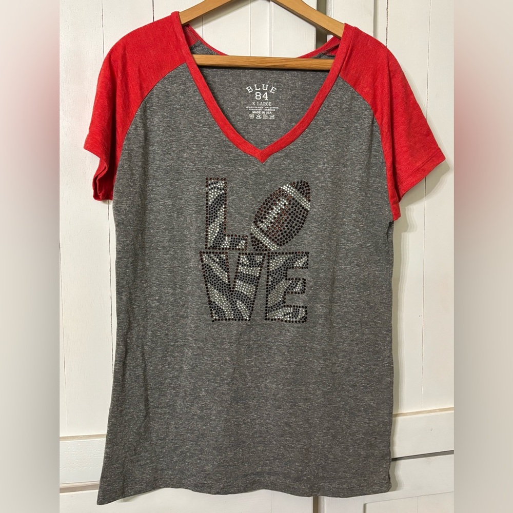 Blue 84 Red and Gray Love Football Top